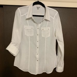 Guess white, long sleeved Button-up